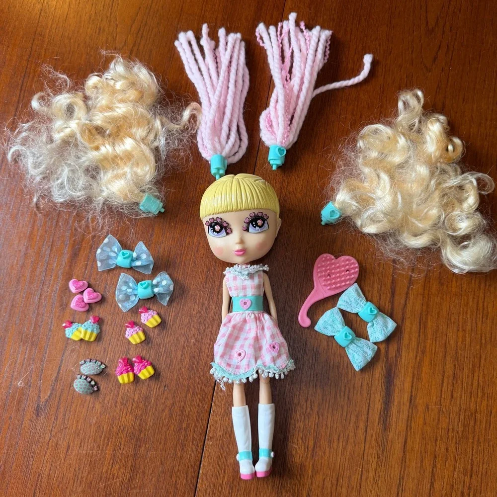 Jada Toys Girlz n Dolls Pink Gingham Dress Interchangeable Hair Accessories Lot